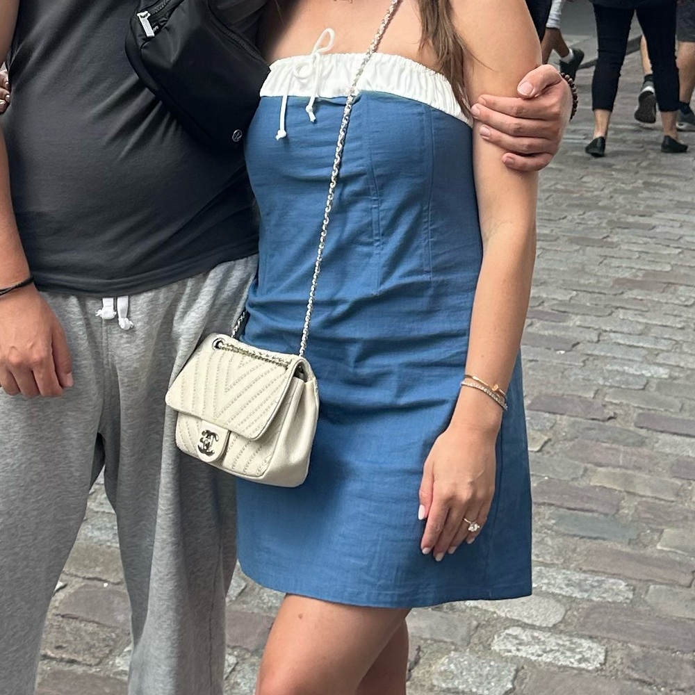 Blue Strapless Mini Dress